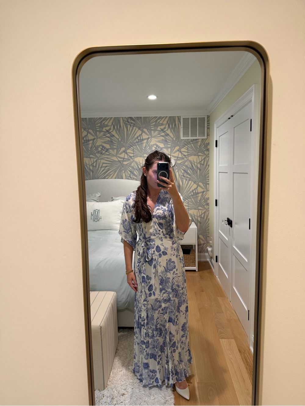 Reformation Blue and White Floral Wrap Maxi Dress